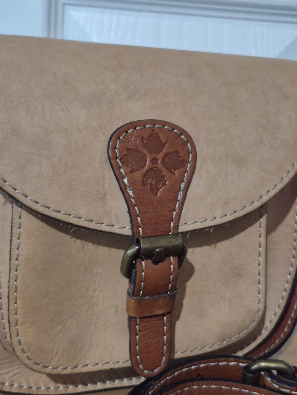 Patricia Nash Small Leather Camel Beige Crossbody Satchel